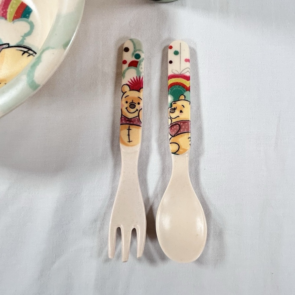 Disney Winnie the Pooh Toddler Dinnerware Bowl Cup Fork Spoon Rise And Shine - Picture 6 of 9